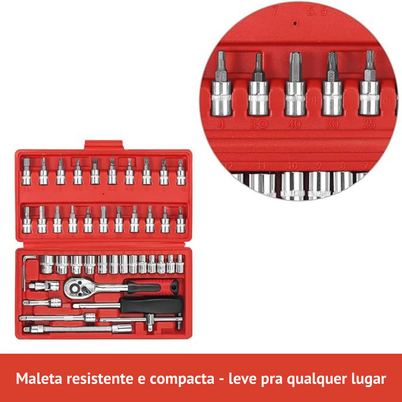 Kit de Ferramente 46 Peças - Chave Catraca Reversível e Estojo