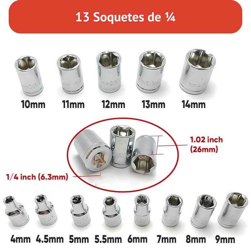 Kit de Ferramente 46 Peças - Chave Catraca Reversível e Estojo