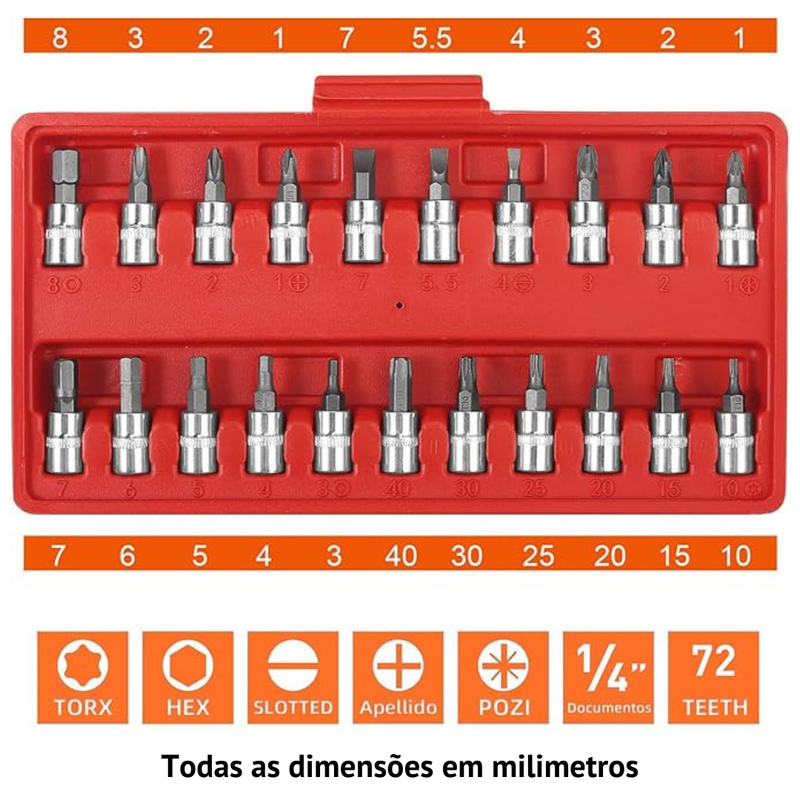 Kit de Ferramente 46 Peças - Chave Catraca Reversível e Estojo